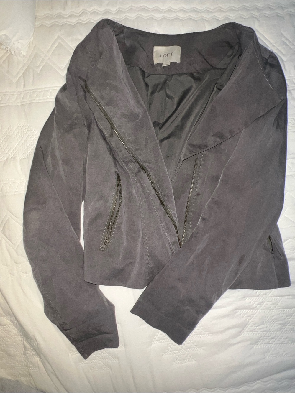 LOFT Charcoal Distressed Moto-Style Blazer Jacket